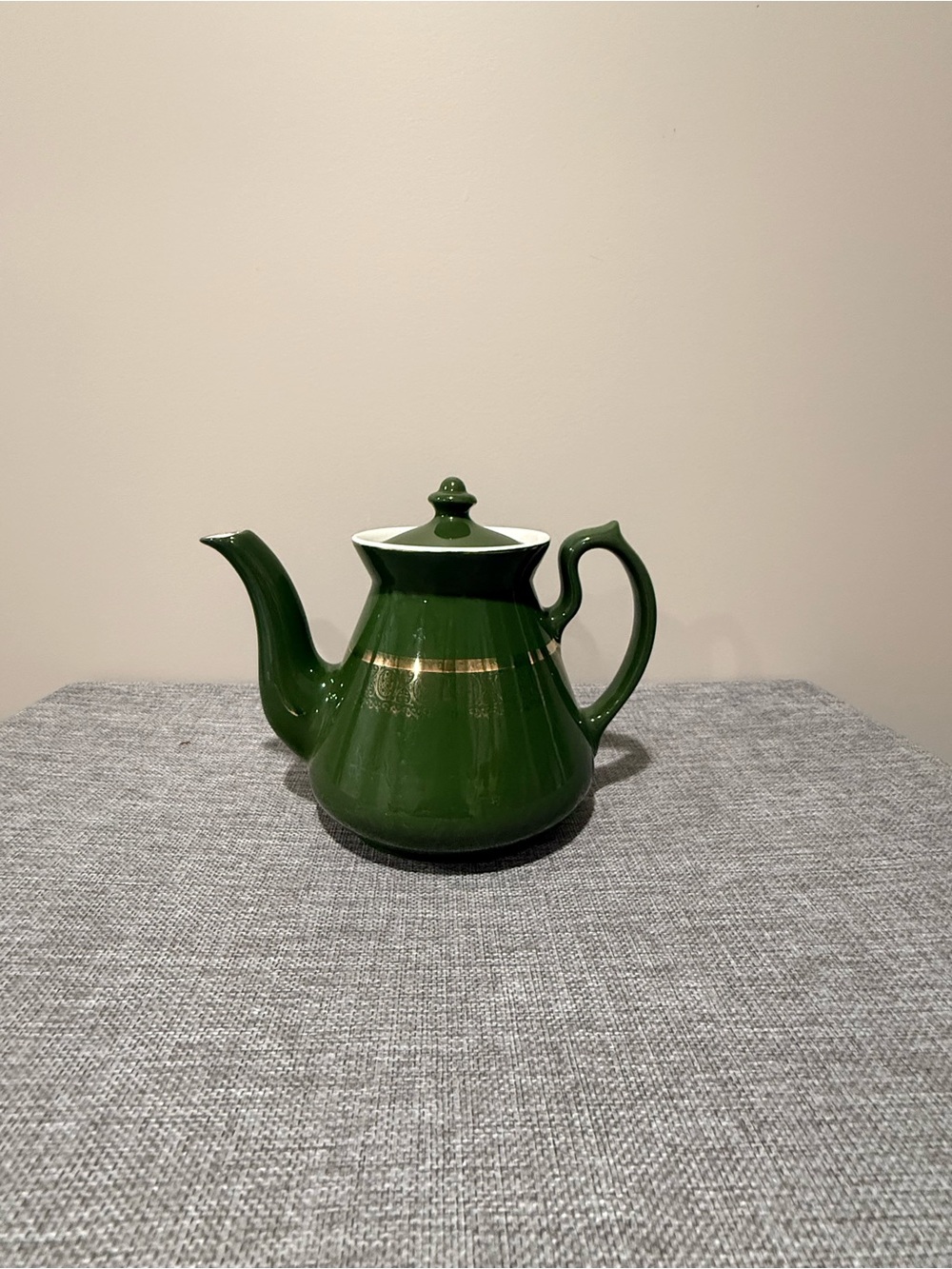 Green Ceramic Teapot with Gold Band - Home Kitchen